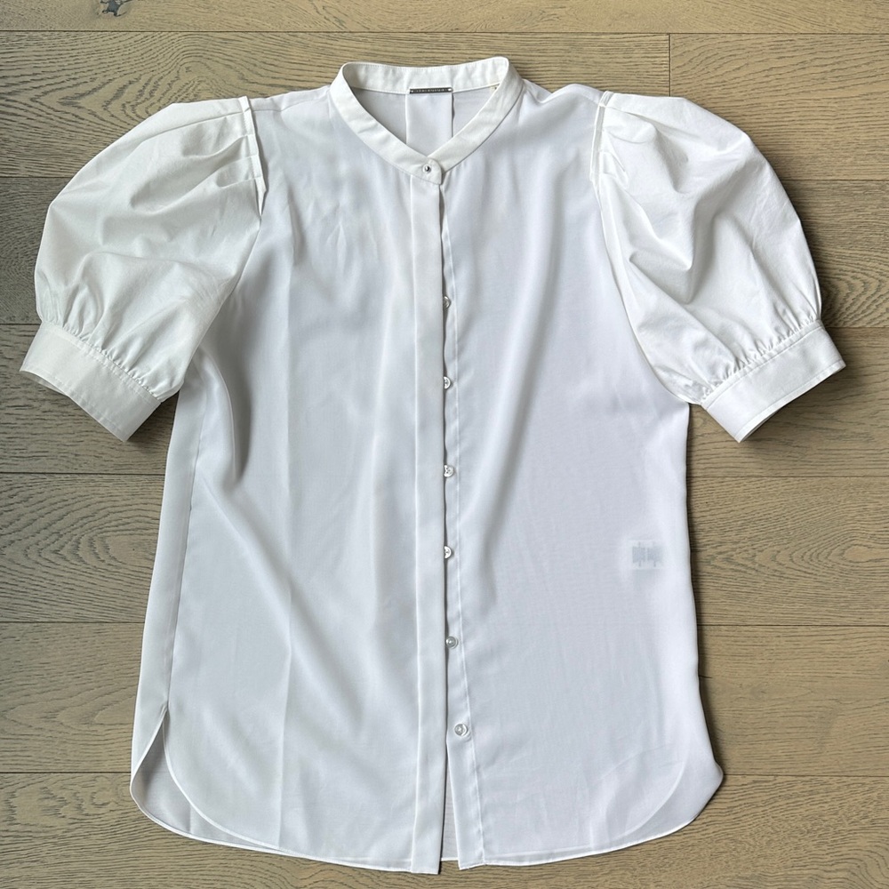 Elie Tahari White Puff Sleeve Blouse